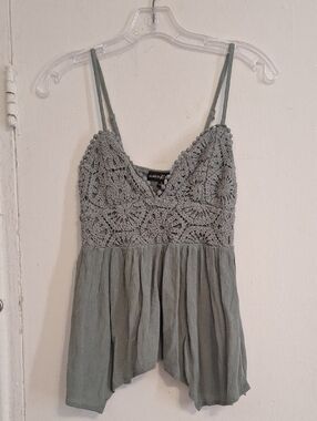 Almost Famous Crochet Bodice Spaghetti Strap Cami in Sage